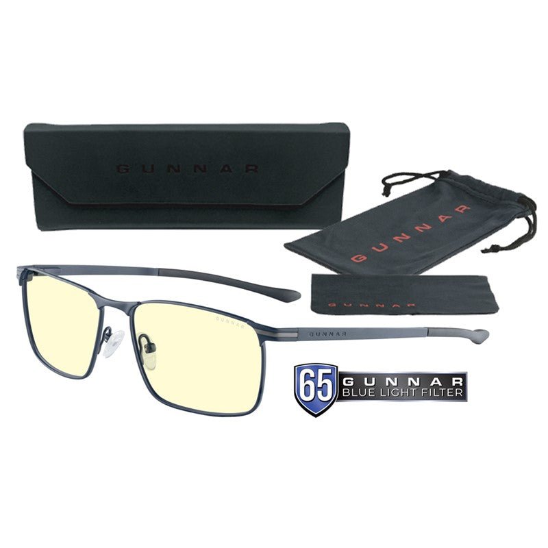 Gunnar Mendocino Titanium, Blue Light Gaming Glasses - Midnight Blue Frame, Amber Lens Tint