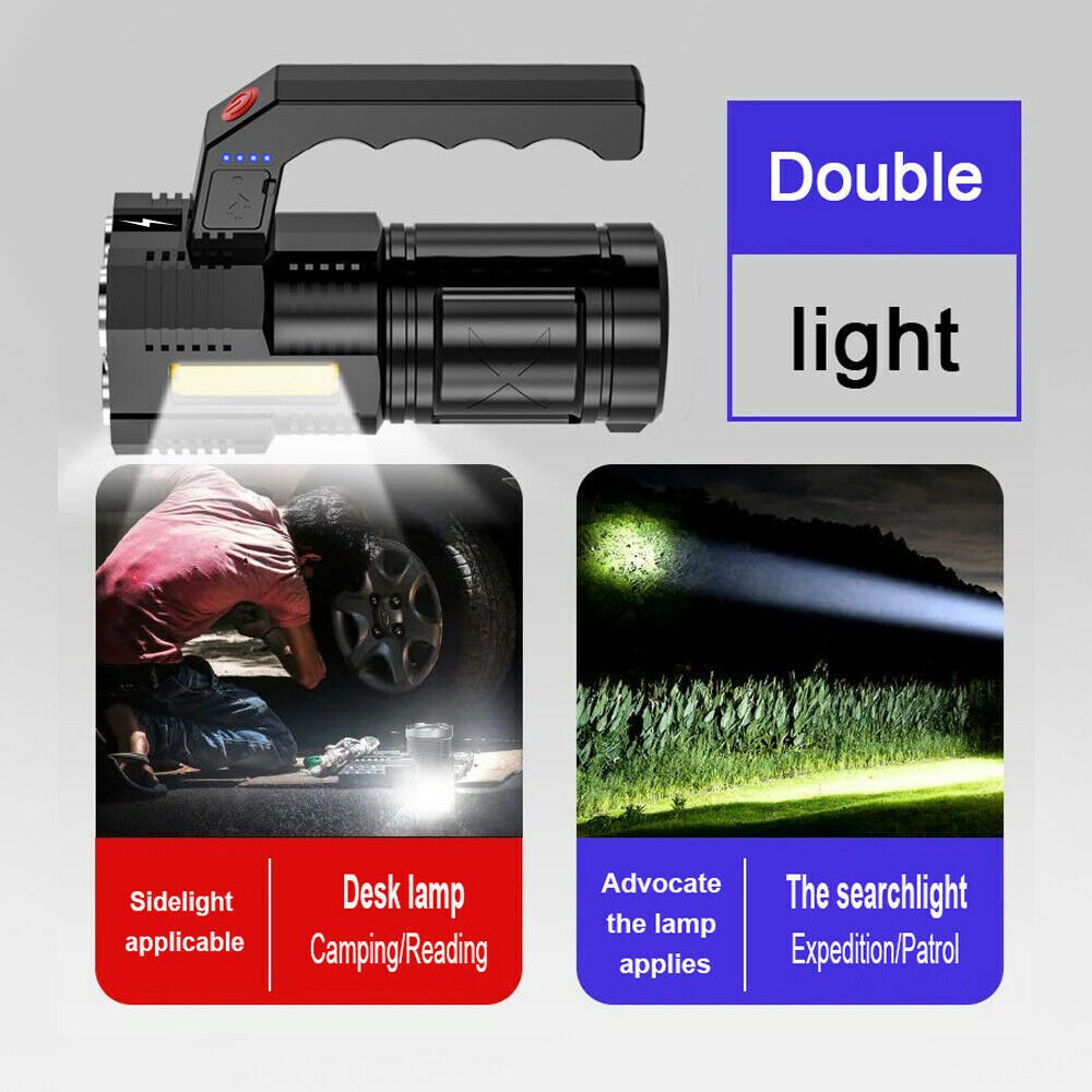 High Powerful Flashlight Rechargeable Searchlight 2 way Light – Black