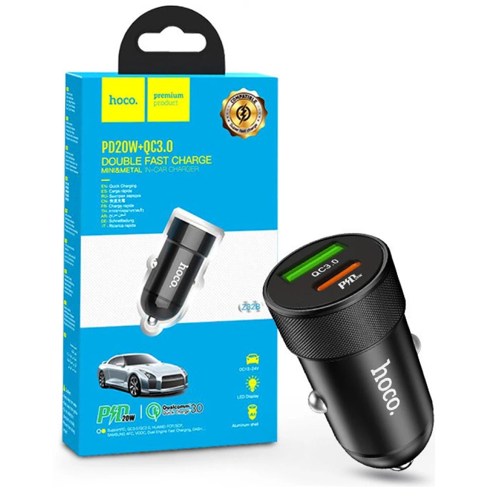 Hoco Car Charger Z32B Speed Up QC3.0 + PD20W Double Fast Charge - Black