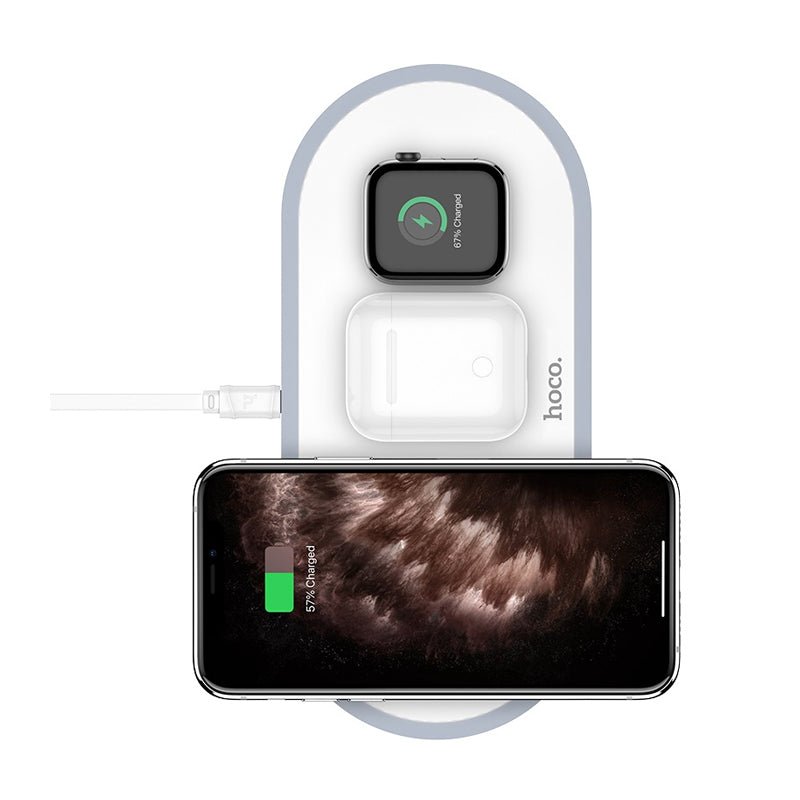 HOCO CW24 Handsome 3-in-1 TableTop Wireless Charger - QI / White