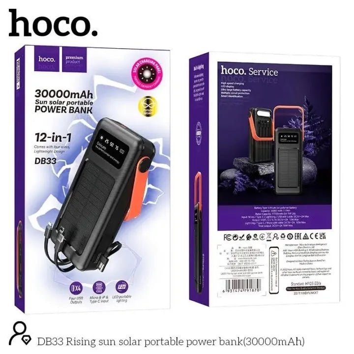 HOCO DB33 Solar Charging Portable Power Bank 30000mAh - Black