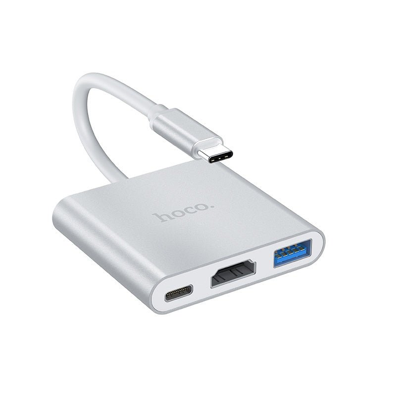 Hoco HB14 Easy-Use Type-C Adapter - Type-C To USB 3.0 + Hdmi + PD - White