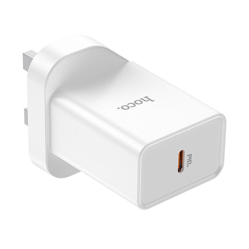 HOCO NK6 Rise Single Port Wall Charger With Lightning to USB-C Cable - USB-C / 20W / White