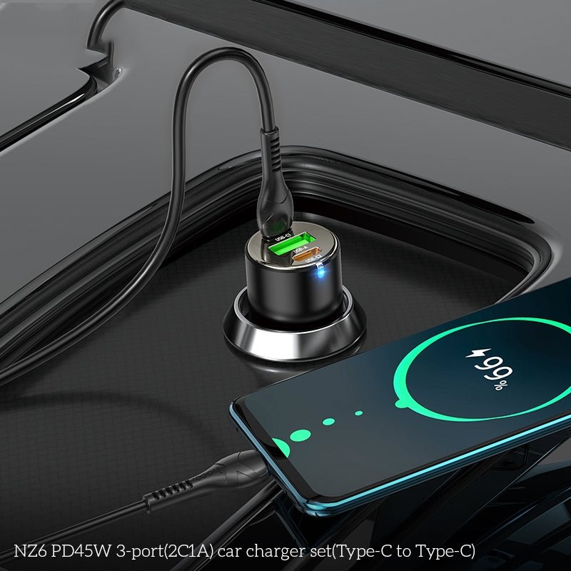 HOCO NZ6 Car Charger - 45W / USB-C / Lightning / Black