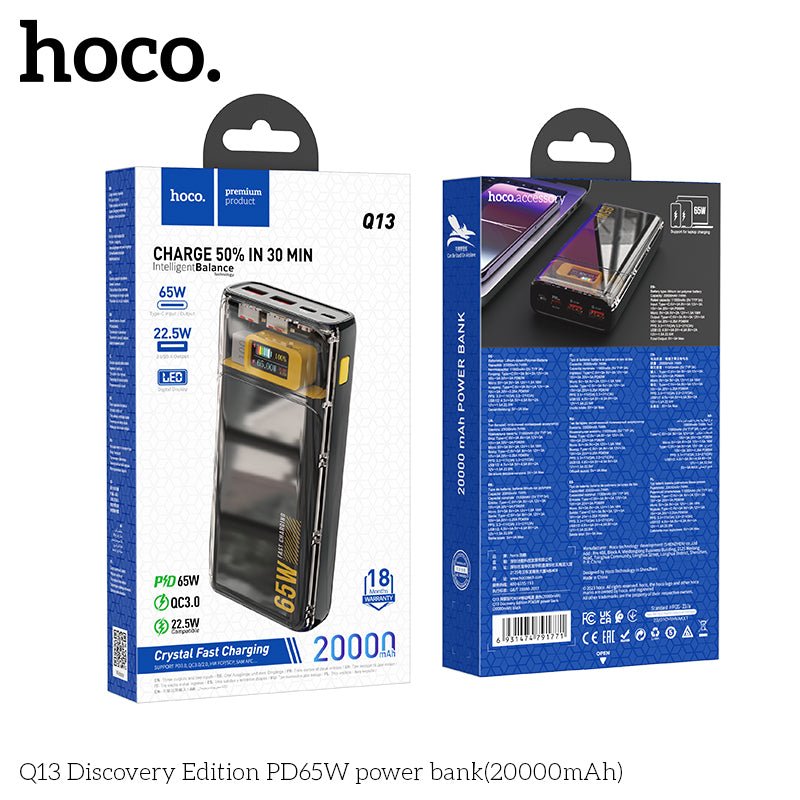 Hoco Q13 20000mAh PD65W LED Digital Display Portable Charging Power Bank