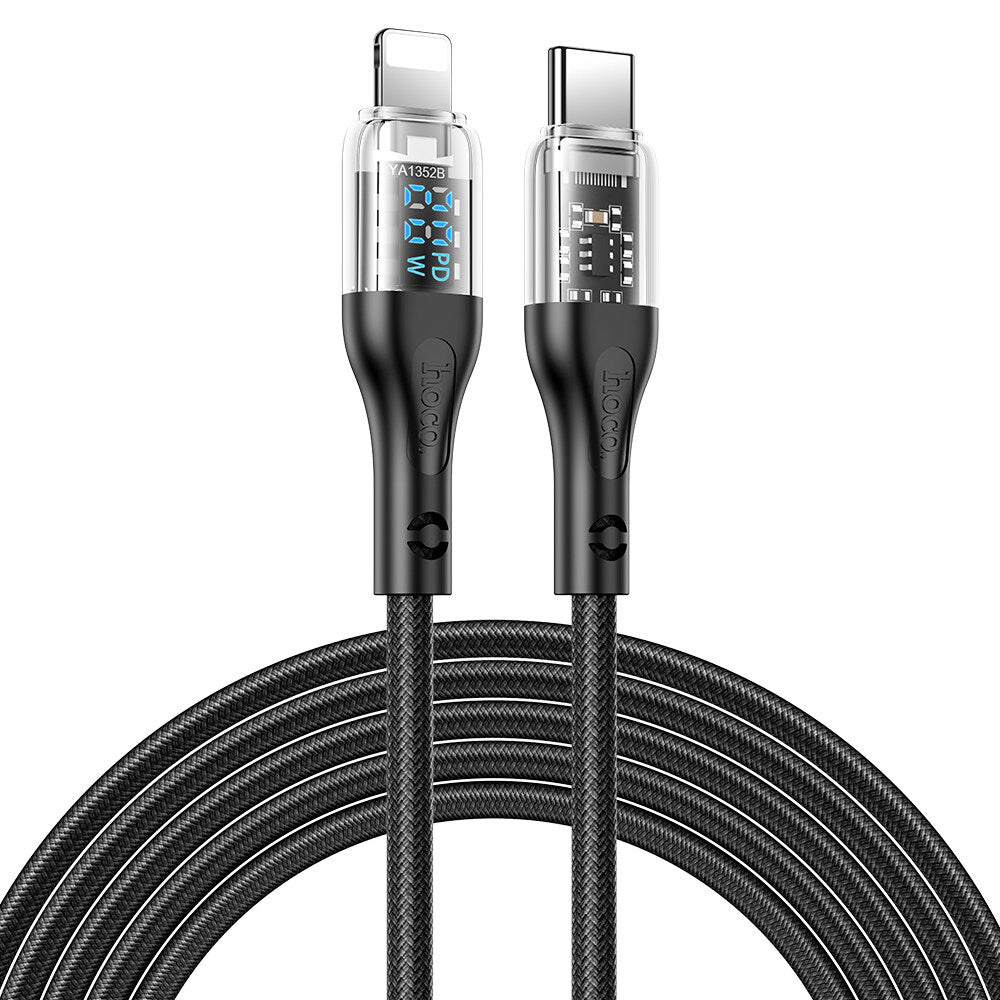 Hoco U115 Lightning to Type C PD 20W Transparent Data Cable With Display – Black