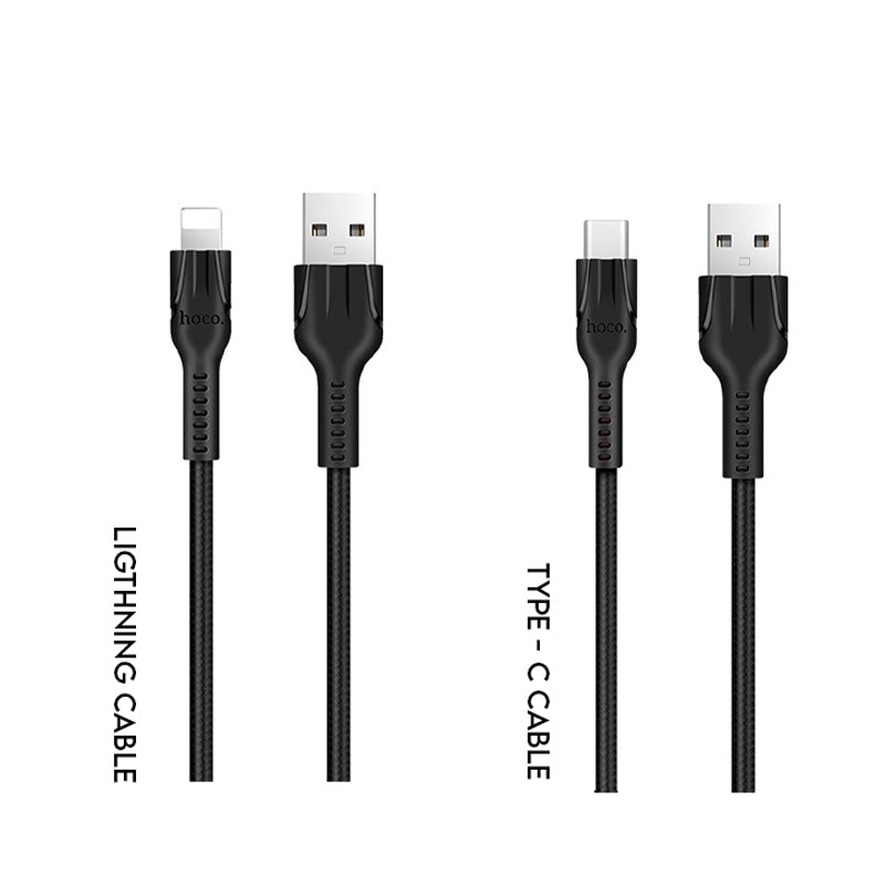 HOCO X20 Flash Charging Data Sync Cable - USB-C / Lightning / 1 Meter / Black - Pack of 2