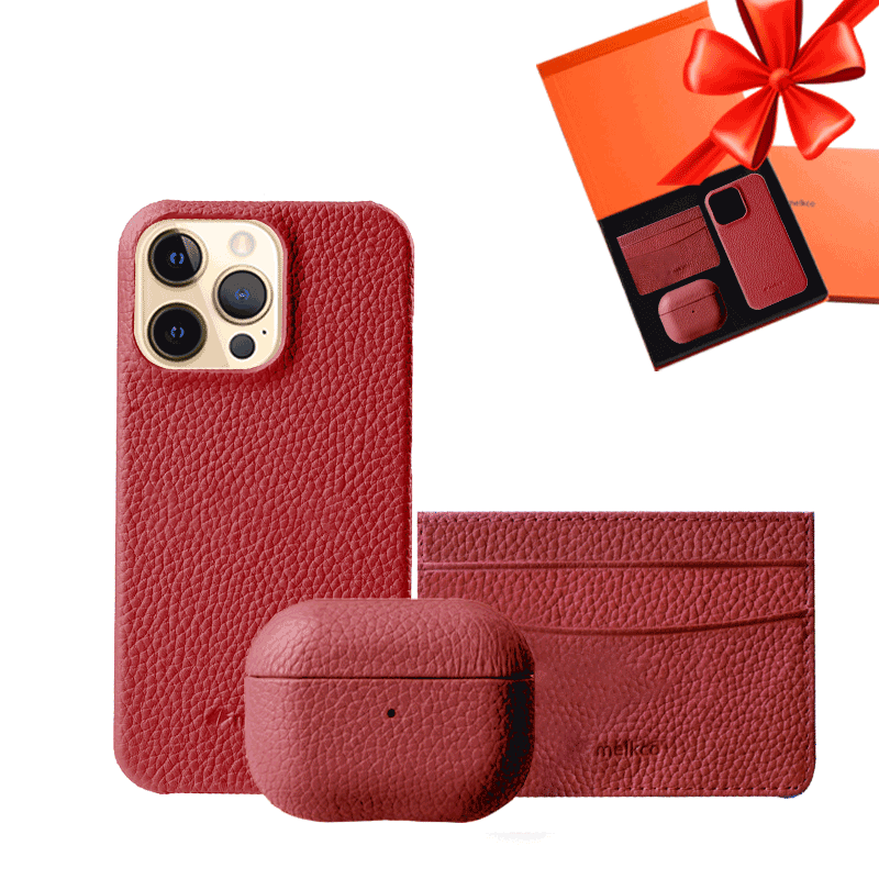 iPhone 12 Pro Max - Airpod 3 - Red Leather Case Gift Set With Wallet