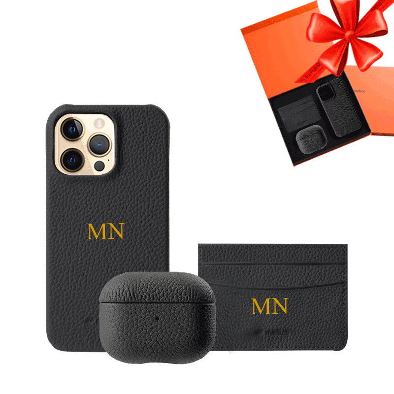 iPhone 12 Pro Max - Airpod Pro - Black Leather Case Gift Set With Wallet
