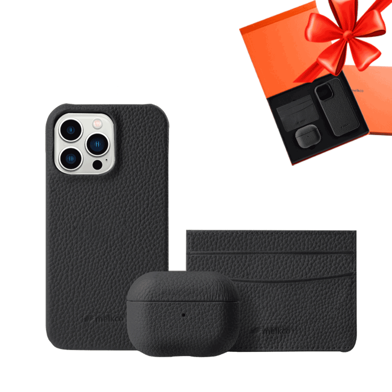 iPhone 13 Pro - Airpod 3 - Black Leather Case Gift Set With Wallet