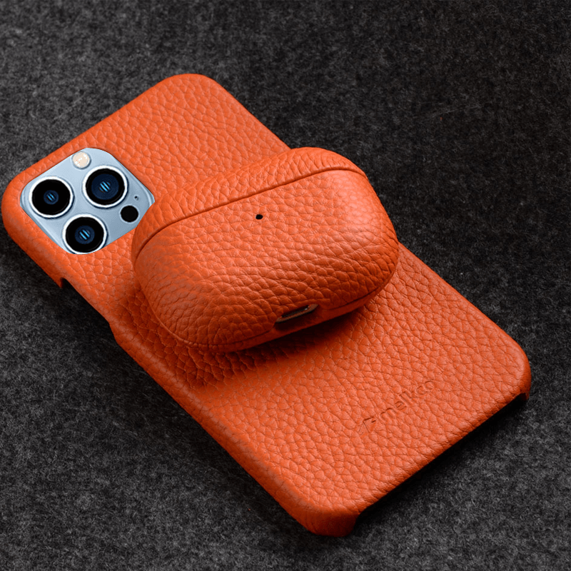 iPhone 13 Pro - Airpod 3 - Orange Leather Case Gift Set With Wallet