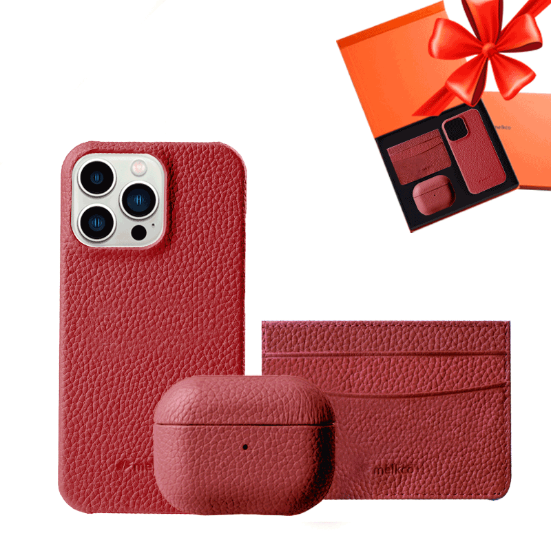 iPhone 13 Pro - Airpod 3 - Red Leather Case Gift Set With Wallet