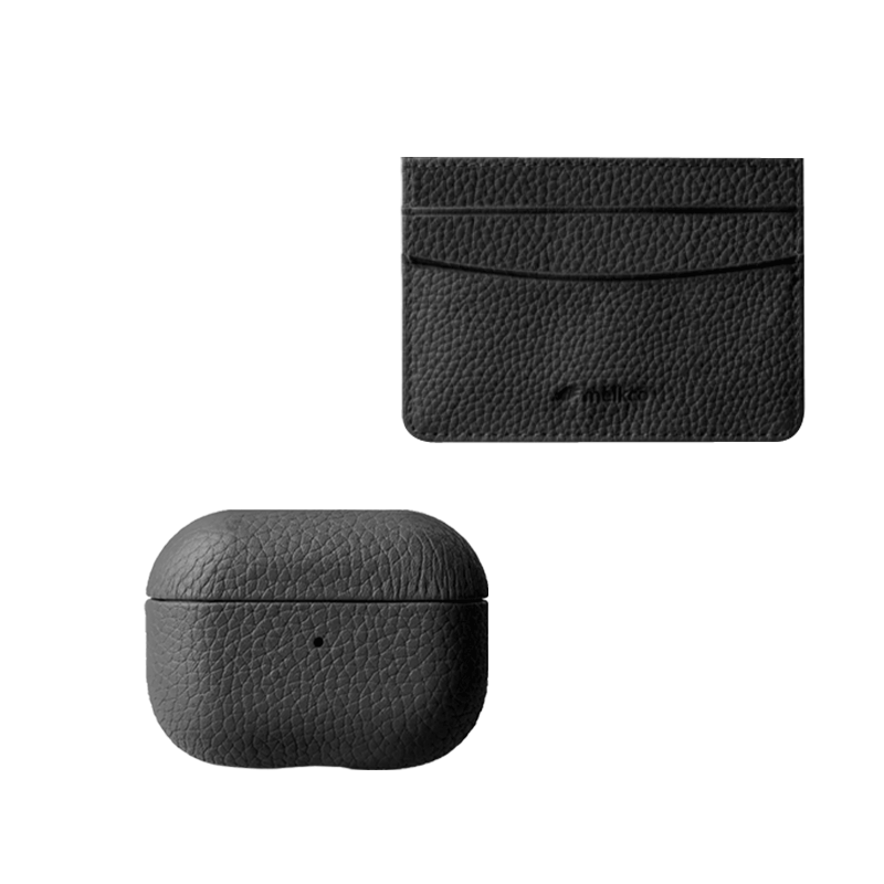 ايفون 13 برو - ايربود  برو  2 - أسود جلد حافظة هدية  مجموعة مع محفظة