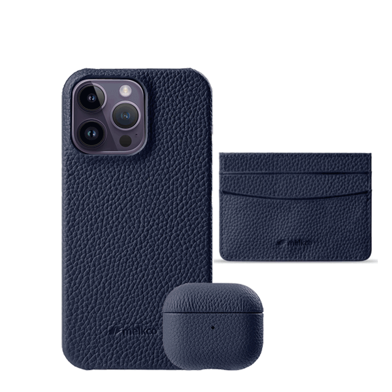 iPhone 13 Pro - Airpod Pro 2 - Dark Blue Leather Case Gift Set With Wallet