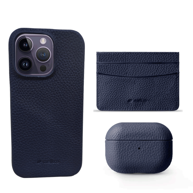 iPhone 13 Pro - Airpod Pro 2 - Dark Blue Leather Case Gift Set With Wallet