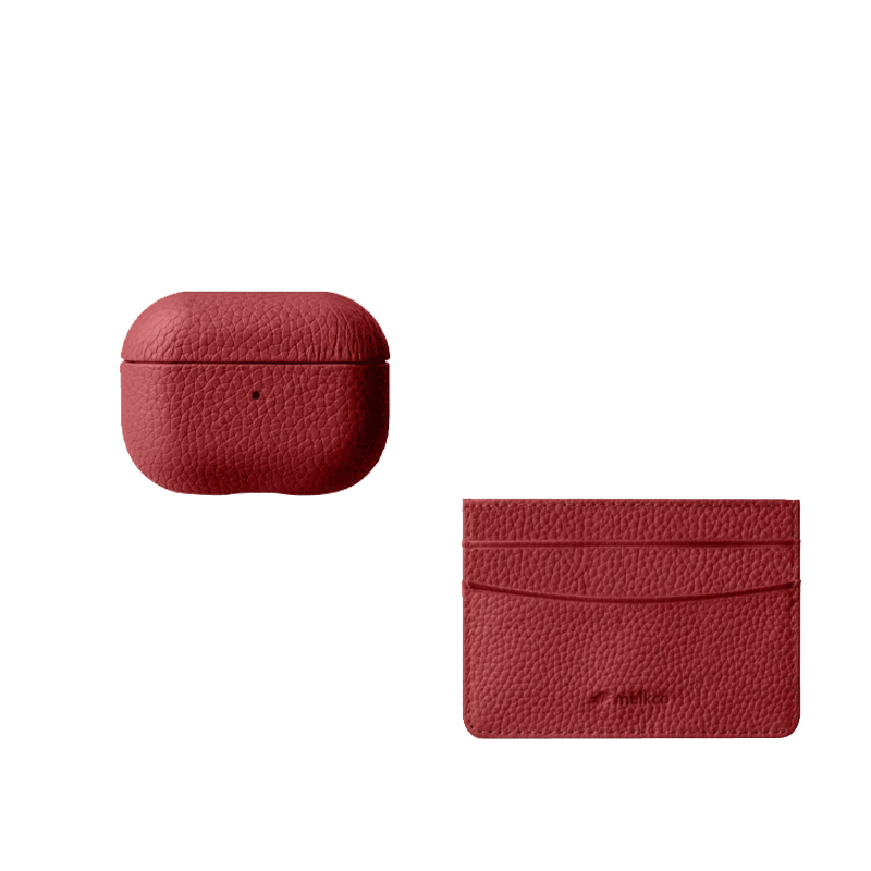 ايفون 13 برو - ايربود  برو  2 - أحمر جلد حافظة هدية  مجموعة مع محفظة