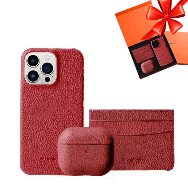 iPhone 13 Pro - Airpod Pro - Red Leather Case Gift Set With Wallet