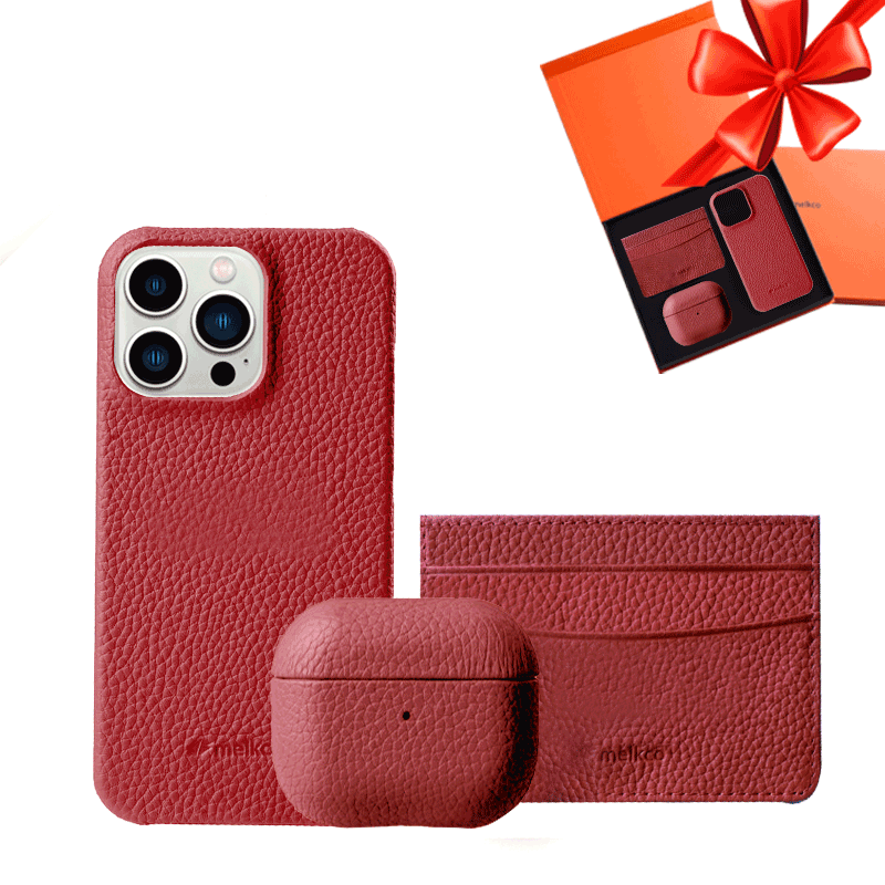 iPhone 13 Pro Max - Airpod 3 - Red Leather Case Gift Set With Wallet