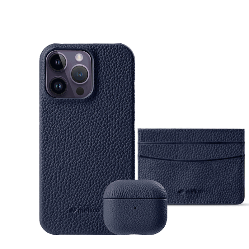 iPhone 13 Pro Max - Airpod Pro 2 - Dark Blue Leather Case Gift Set With Wallet