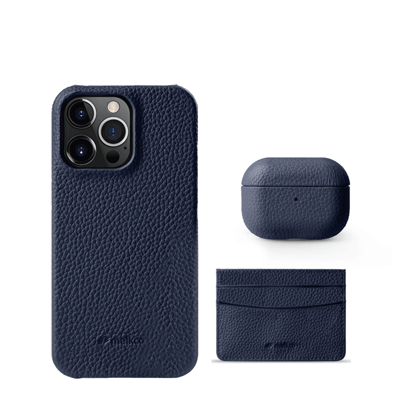 iPhone 13 Pro Max - Airpod Pro 2 - Dark Blue Leather Case Gift Set With Wallet