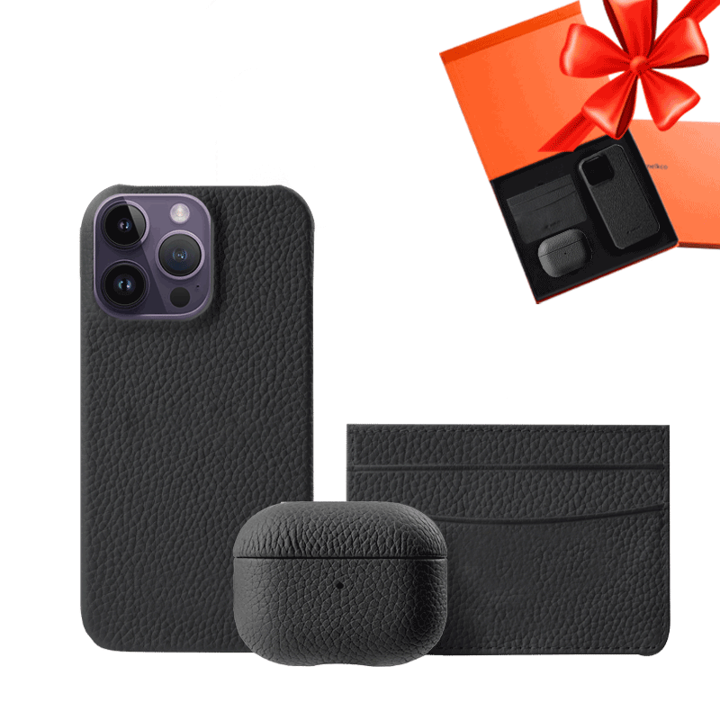 iPhone 14 Pro - Airpod 3 - Black Leather Case Gift Set With Wallet