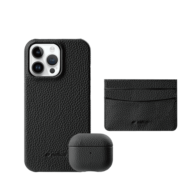 iPhone 14 Pro - Airpod Pro 2 - Black Leather Case Gift Set With Wallet