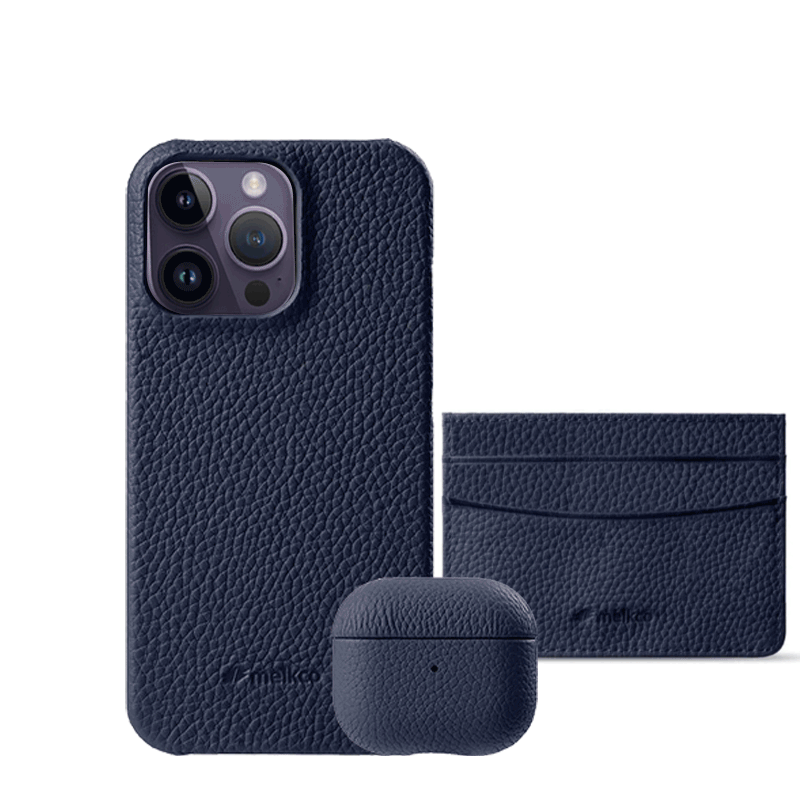iPhone 14 Pro - Airpod Pro 2 - Dark Blue Leather Case Gift Set With Wallet