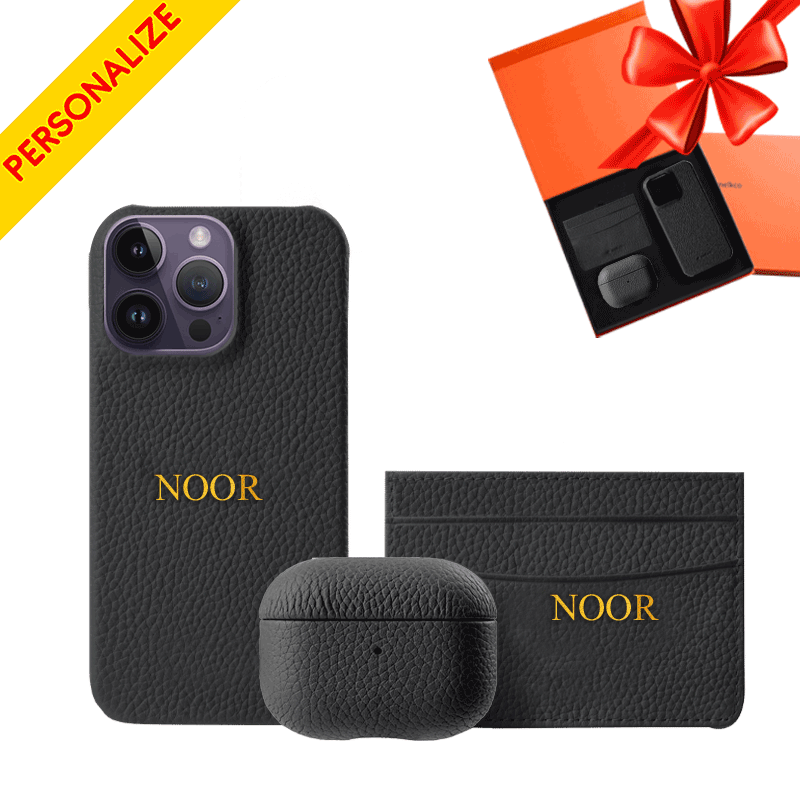 iPhone 14 Pro - Airpod Pro - Black Leather Case Gift Set With Wallet