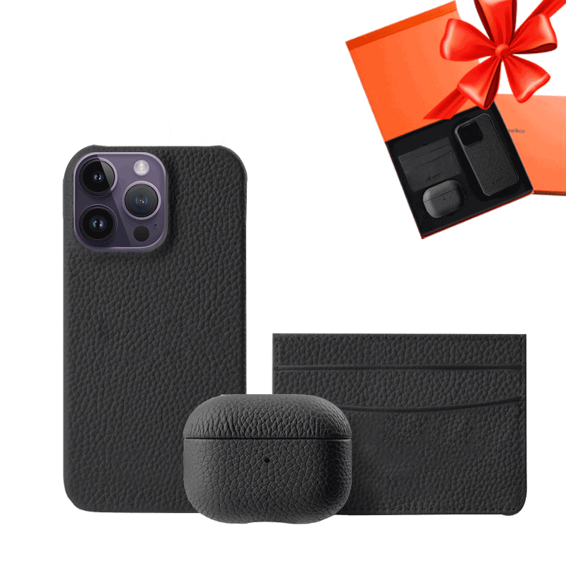 iPhone 14 Pro - Airpod Pro - Black Leather Case Gift Set With Wallet