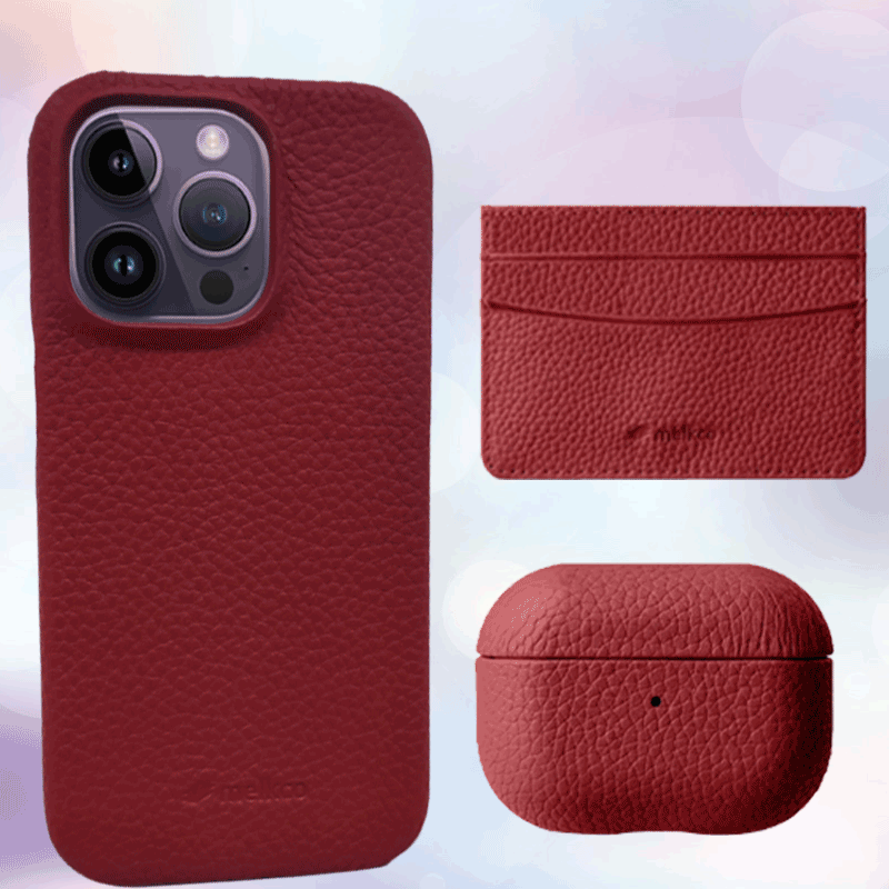 iPhone 14 Pro Max - Airpod Pro 2 - Red Leather Case Gift Set With Wallet