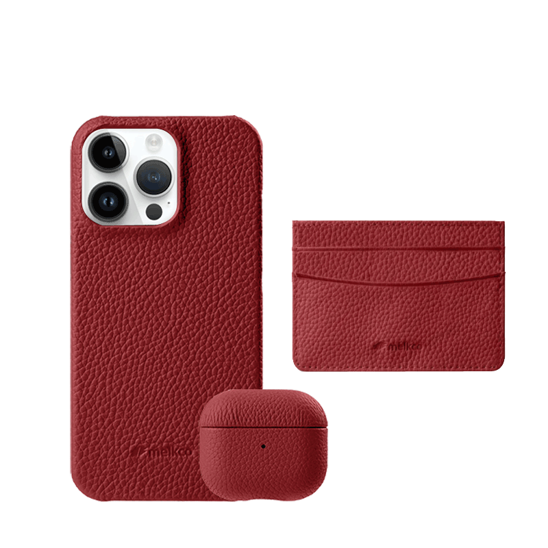 iPhone 14 Pro Max - Airpod Pro 2 - Red Leather Case Gift Set With Wallet