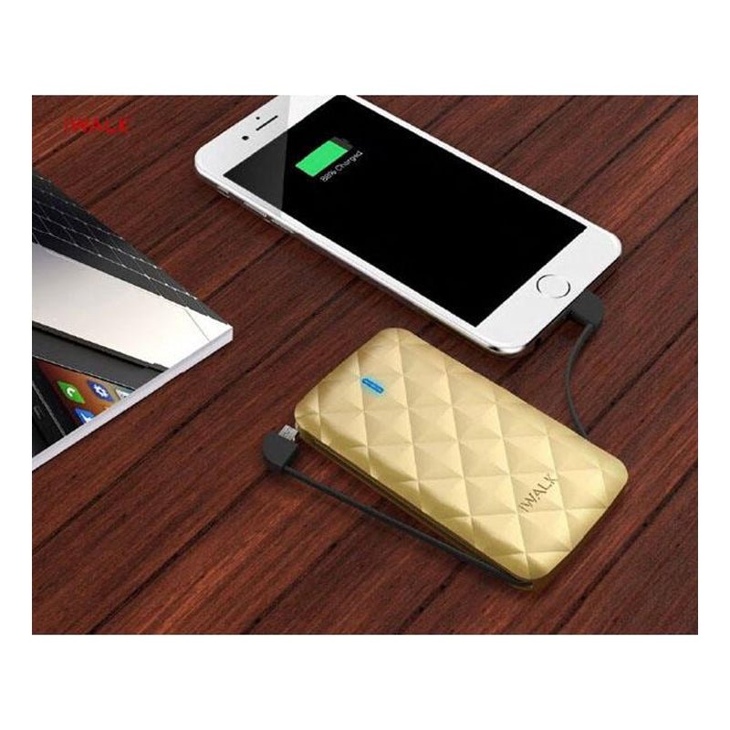 iWALK Duo Ultra Slim In-Built Cable Power Bank - 3000mAh / Gold