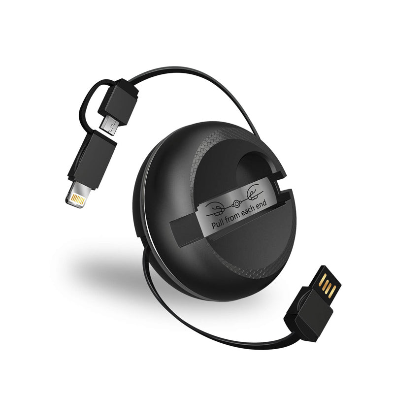 iWALK Retractable 2 IN 1 Charging Cable - Mirco-USB / Lightning / 1 Meter / Black