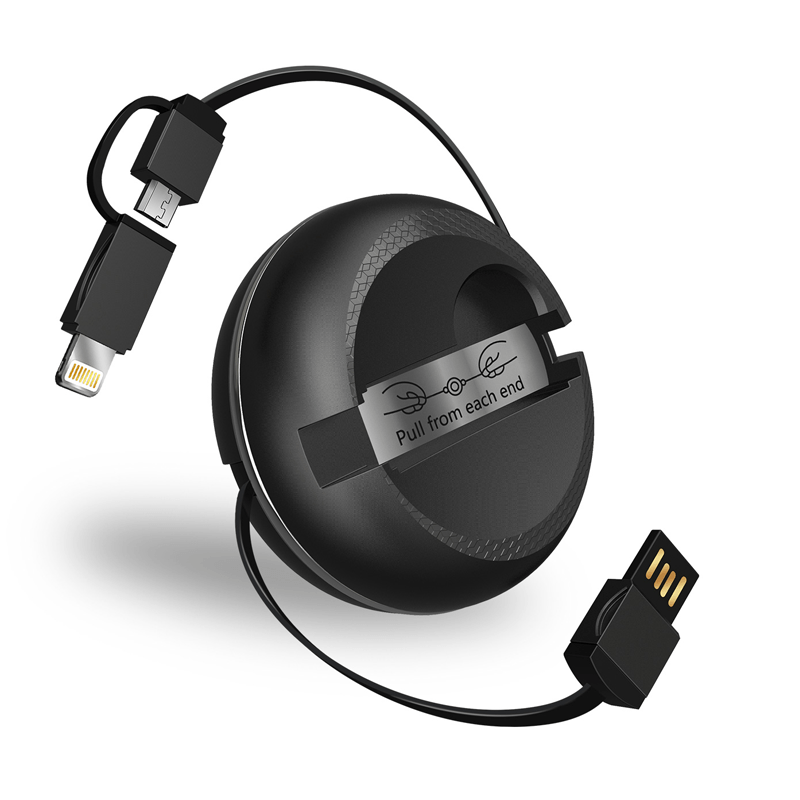 iWALK Retractable 2 In 1 Micro USB To Lightning Cable - Black