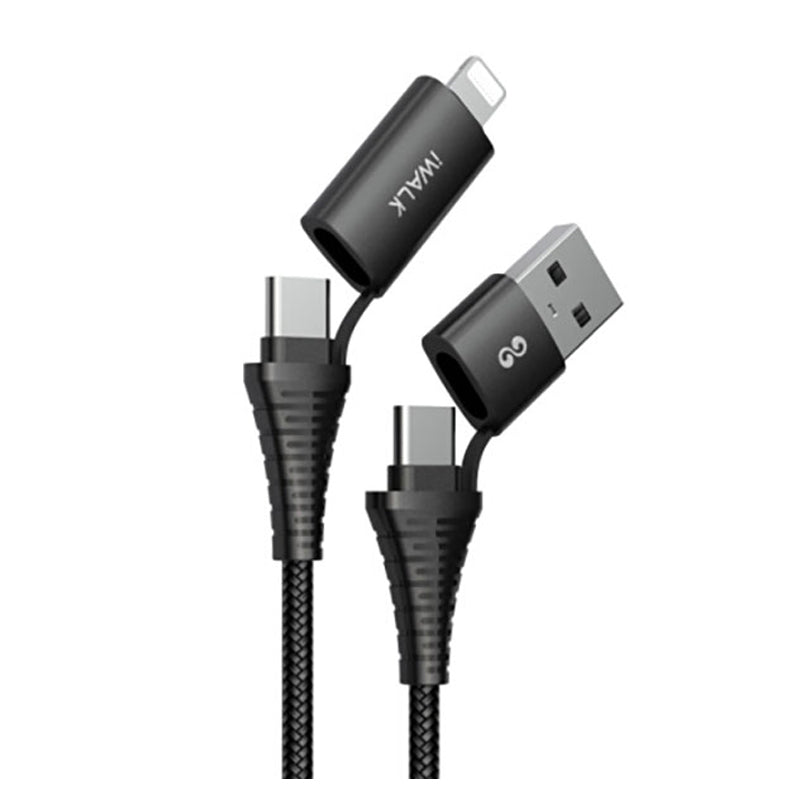 iWALK Twister Duo One For All Multi Charging Cable - USB-C/ Lightning To USB-C/USB-A / 1 Meter / Black
