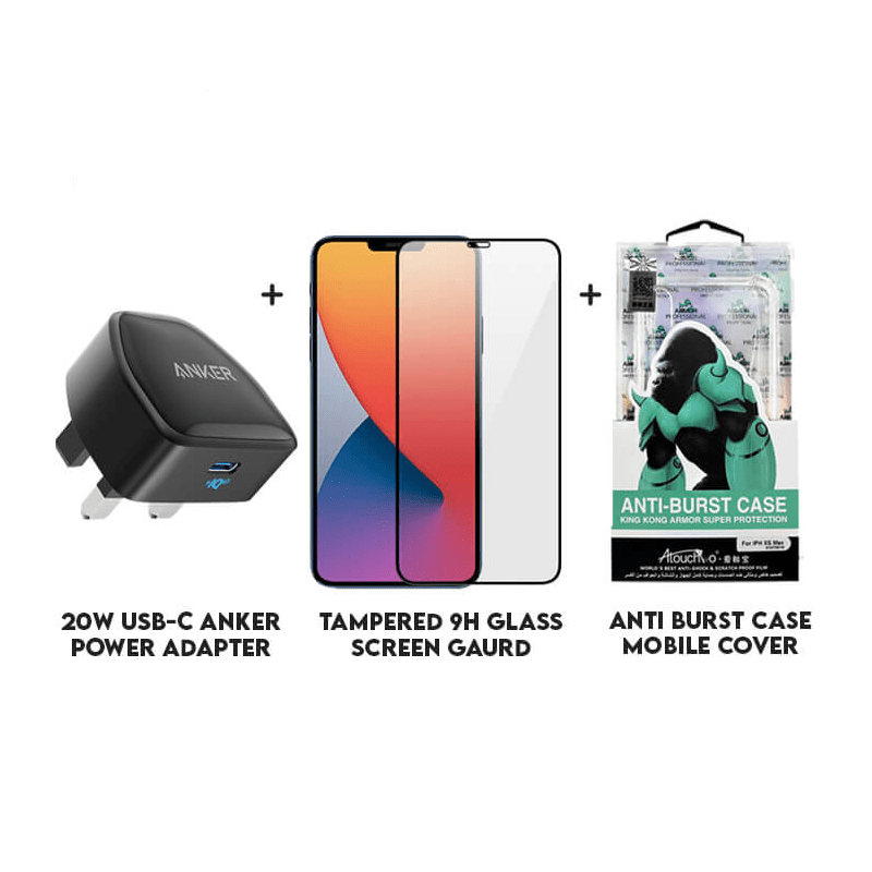 King Kong Anti Burst Clear Case + Tempered Glass Screen Protector + Anker 20W USB-C Power Adapter / iPhone 12 / 12 Pro - Bundle Offer