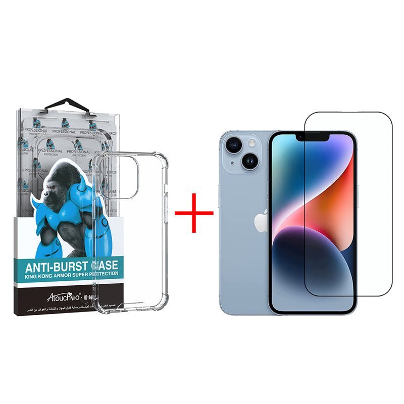 King Kong Anti Burst Clear Case + Tempered Glass Screen Protector / Apple iPhone 14 - Bundle Offer