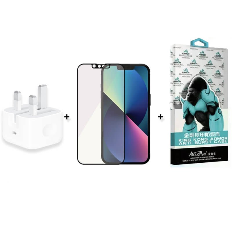 King Kong Anti Burst Clear Case + Tempered Glass Screen Protector + Power Adapter - iPhone 13 Pro Max - Bundle Offer