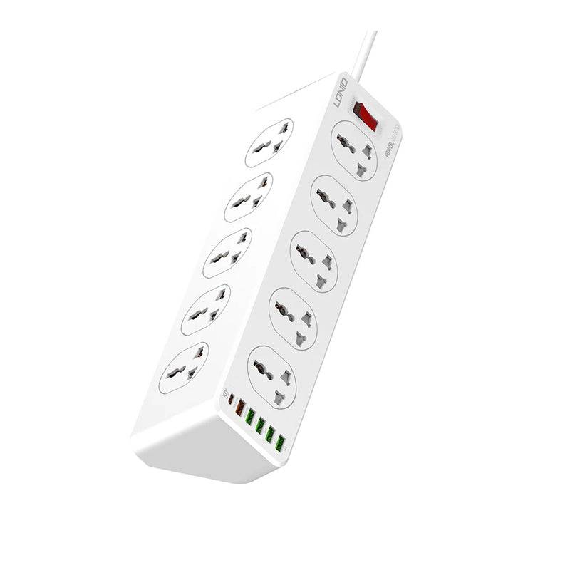 Ldnio 10 Outlet Power Socket - 10 Way / USB-C / 2 Meters / White