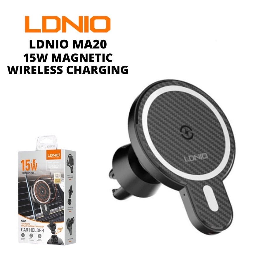 LDNIO 15W Magnetic Electric 2 In 1 Wireless Charger & Car Holder - Black (MA20)