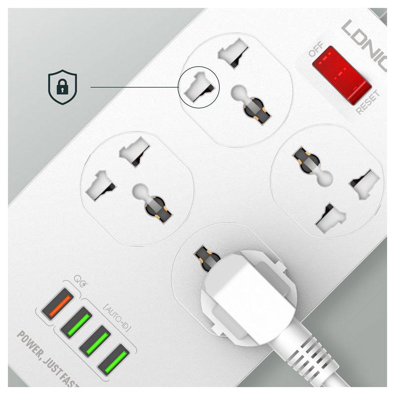 Ldnio 4 Extension Power Socket - 4 Way / USB / 2 Meters / White