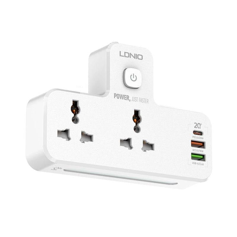 Ldnio 6 in 1 Power socket - 2 Way / USB-C / Night lamp / White