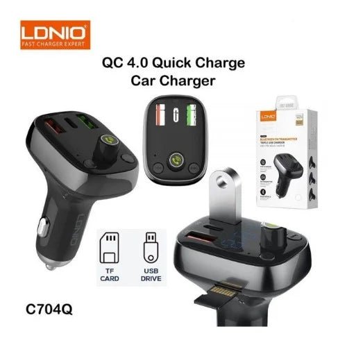LDNIO Bluetooth FM Transmitter With Triple USB Charger with Lightning Cable