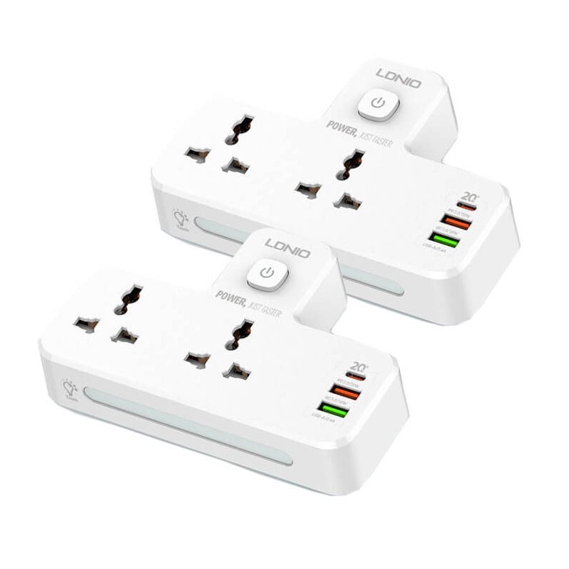 Ldnio Extension Power Socket - 2 Way / USB-C / Whit - Pack of 2