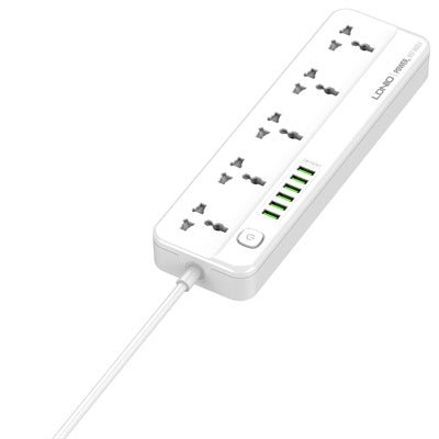 Ldnio Outlets Universal Power Strip - 5 Way / 6 x USB-A / White