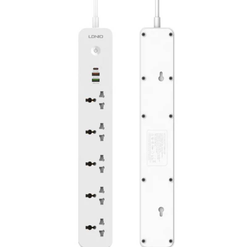 Ldnio مشترك كهرباء مع منافذ شحن USB - 5 مخارج / USB-A / USB-C / 2500 واط / أبيض