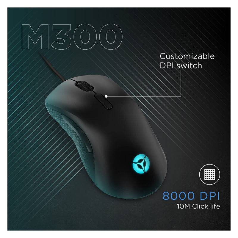 ماوس لينوفو ليجن M300 RGB الألعاب - 8,000 نقطة في البوصة / يو اس بي 2.0 / بسلك / أسود - ماوس