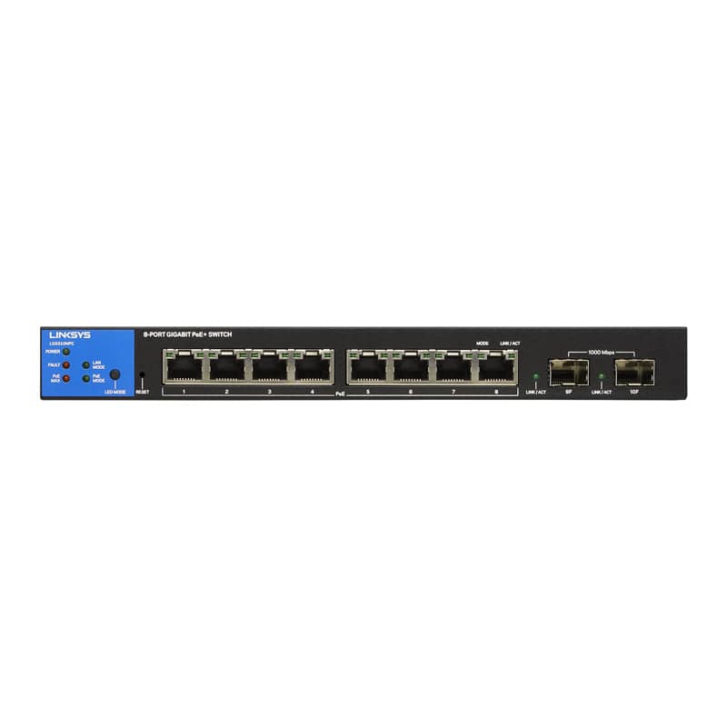 Linksys LGS310MPC - 8-Ports (Ethernet) / 2-Ports (SFP) / Managed / Gigabit / PoE+ / Desktop - Switch