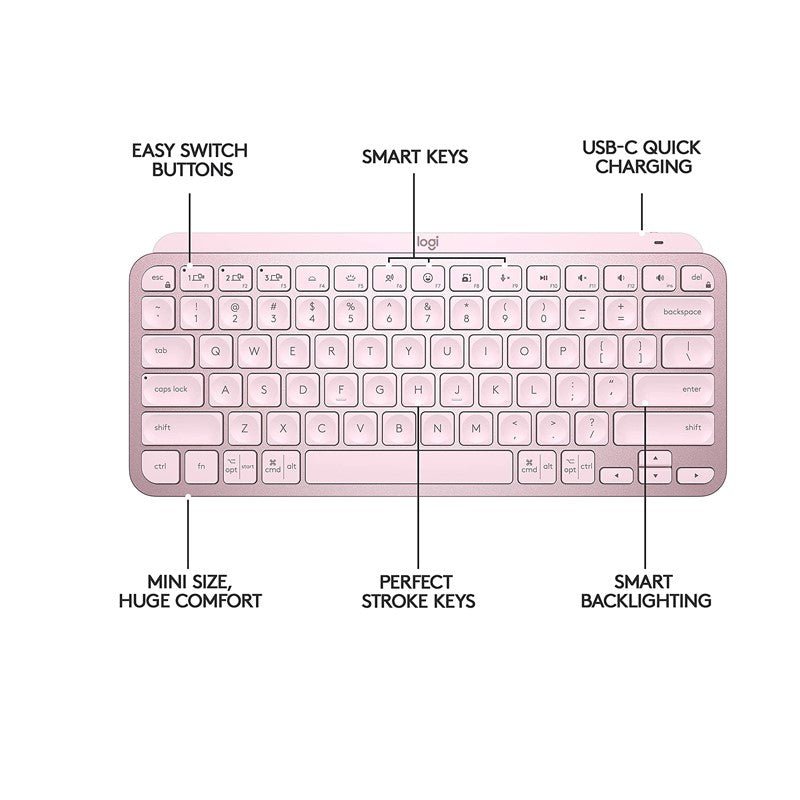 Logitech MX Keys Mini Bluetooth Illuminated Keyboard, English - Rose Pink