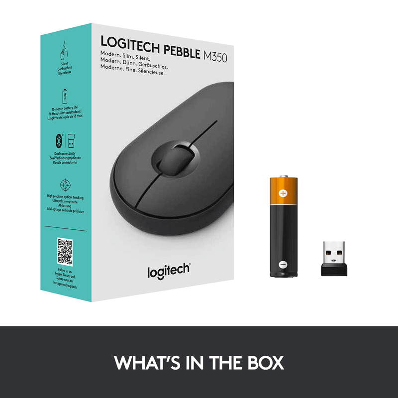 Logitech Pebble M350 - Up to 10m / Wireless / Black - Mouse